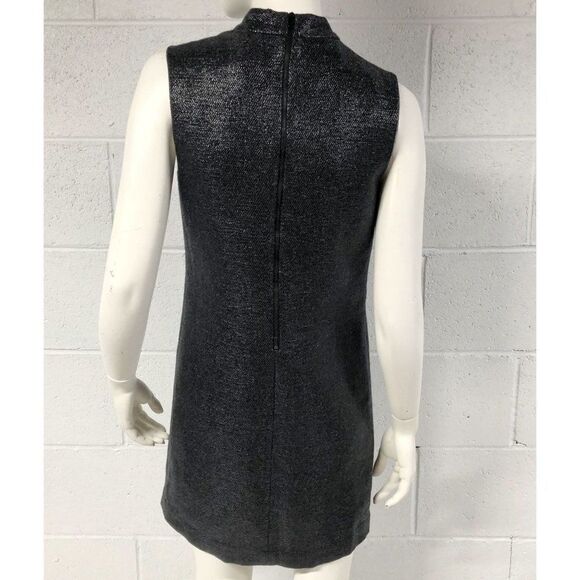 Womens Jill Stuart Black Shimmer Mock Neck Retro Mod Shift Mini Dress size 2 - Picture 6 of 8